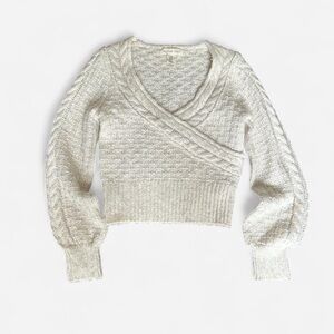 Cream Wrap-Style V-Neck Sweater